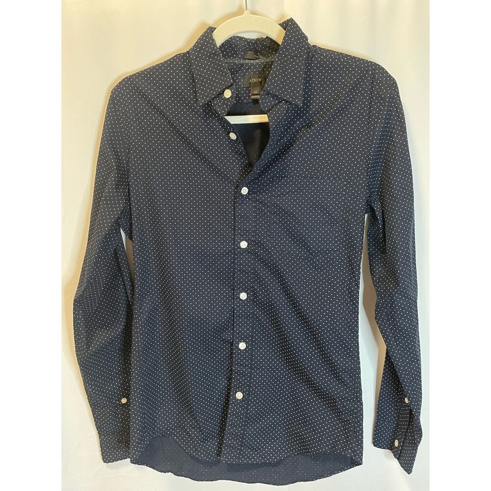 J.Crew Slim Fit Navy White Polka Dot Button Down Shirt XS